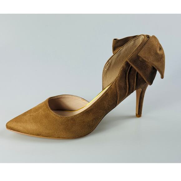 Coutgo Pointed Toe High Heel Pump Shoes with Back Bow Faux Suede Khaki Size 9 - Picture 9 of 12